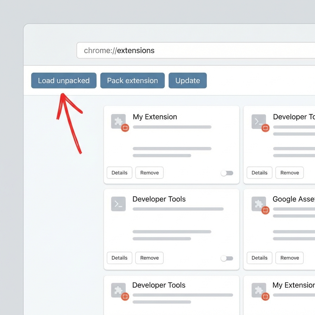 Load unpacked button highlighted with red arrow