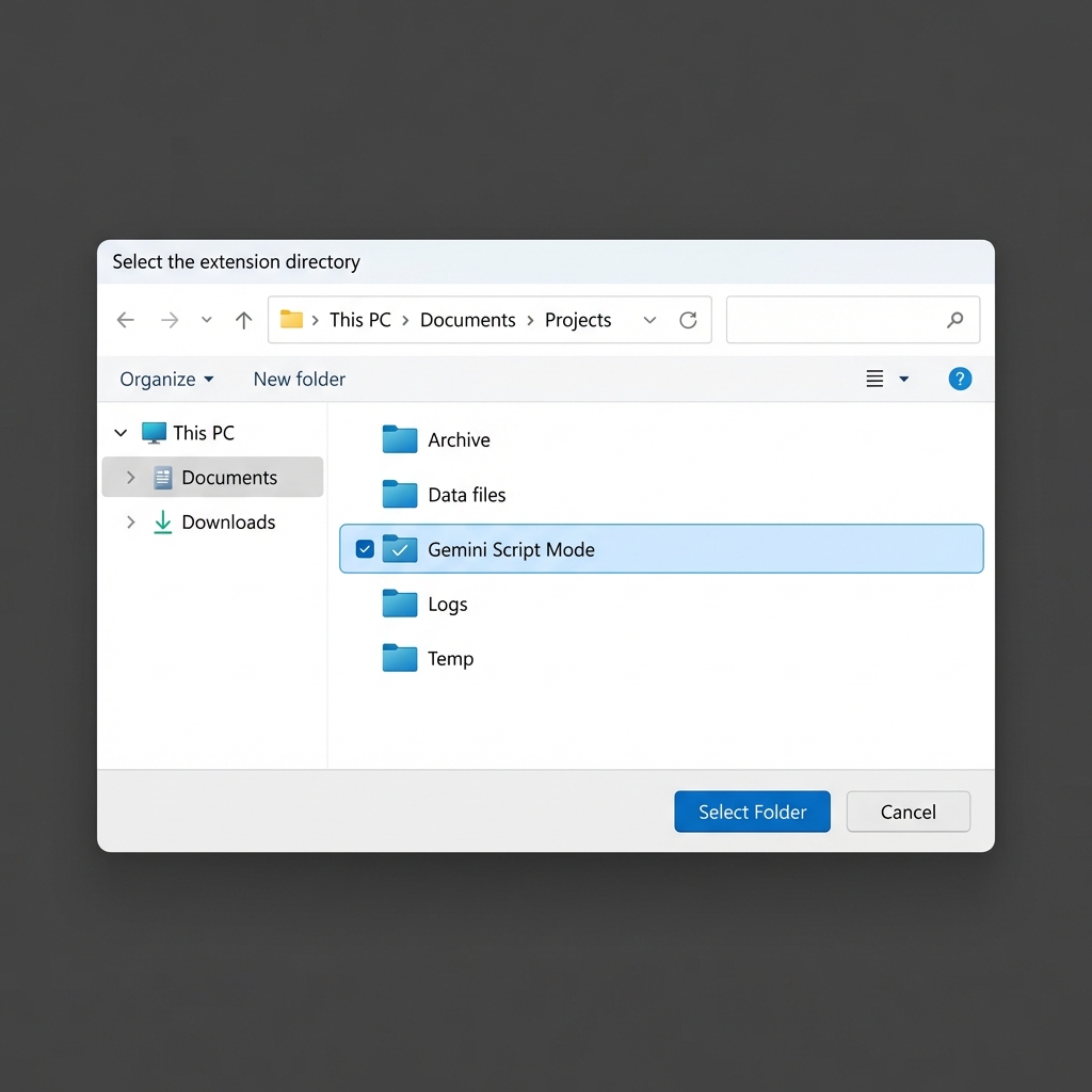 File picker with Script Mode for Gemini folder selected